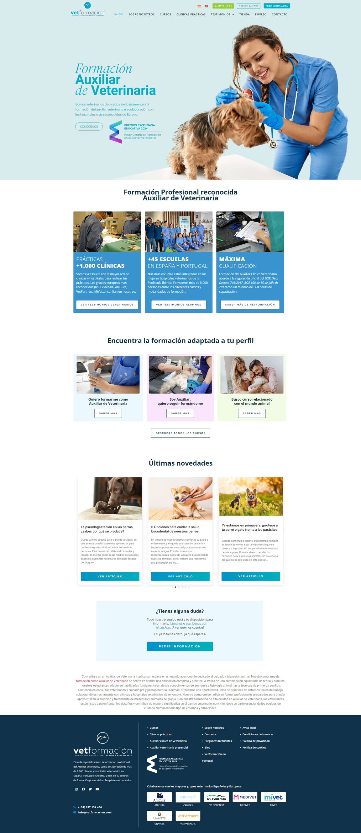 Diseño web VetFormación plataforma educativa para veterinarias