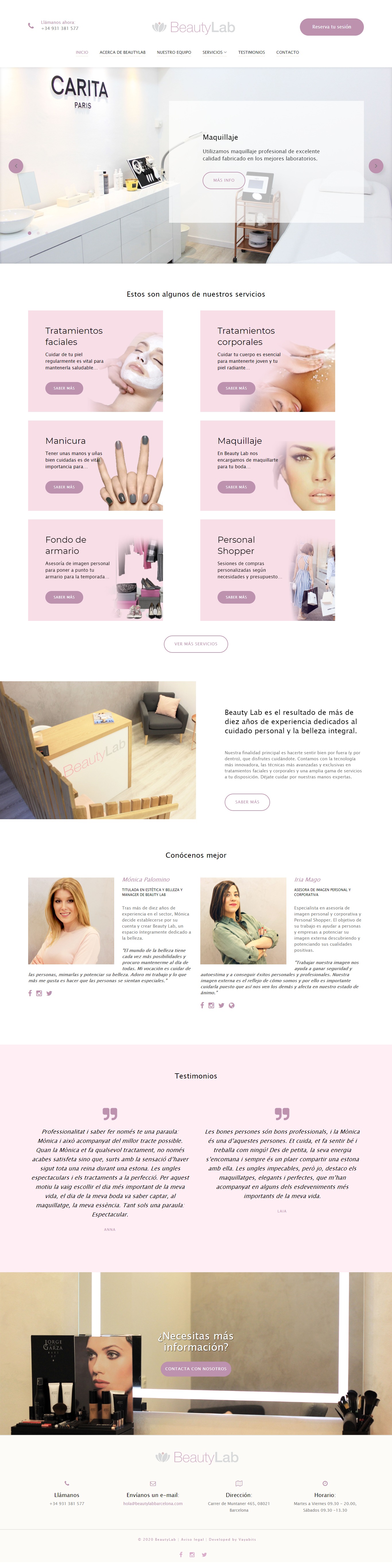 diseño web informativa beauty lab centro estética barcelona 